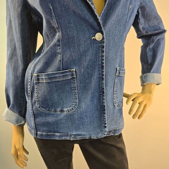 Elliott Lauren One-Button Blazer Stretch Denim Size 8 - Picture 4 of 11